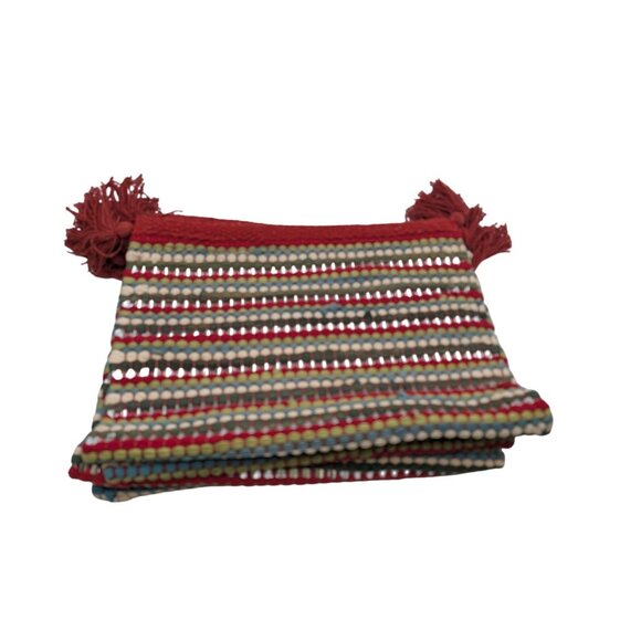 4 Holiday Christmas Placemats Handwoven Striped Wool & Cotton Holiday Red green - Picture 4 of 7